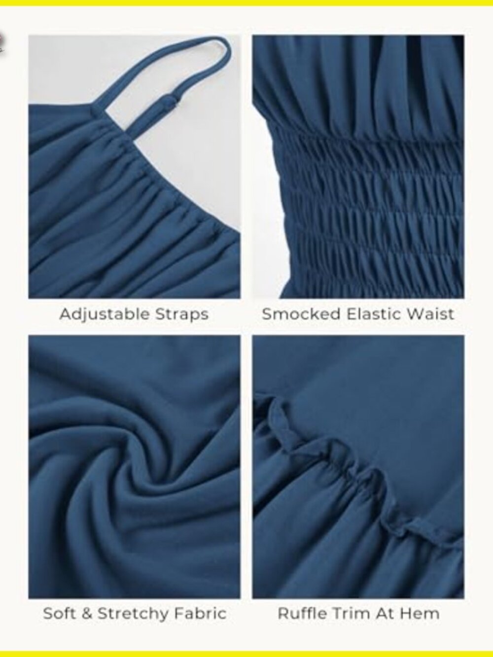 Summer Maxi Dress Smocked Ruched Bust Adjustable Straps Pockets Beach Vacation - Picture 5 of 7